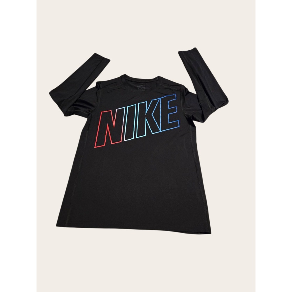 Nike Youth Logo Long Sleeve Shirt  Black Colorful Logo - Size XL